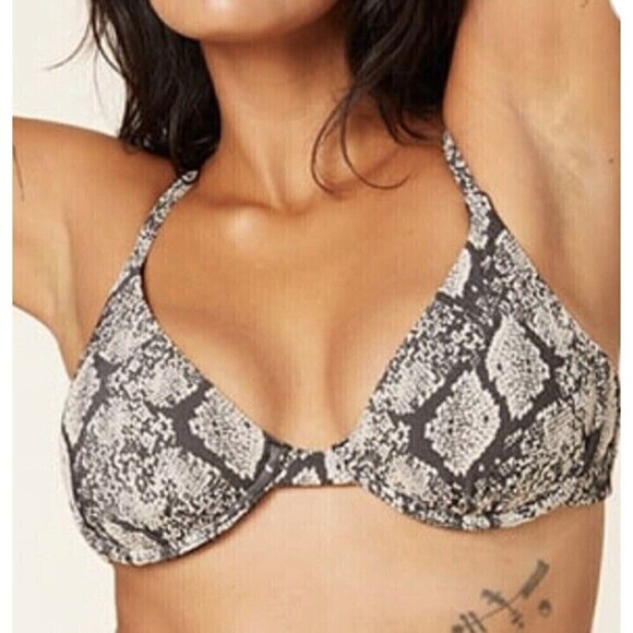 Andie Swim Sicily Bikini Top Size XS Snakeskin Animal Print Beige Black - Picture 1 of 4